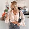 Chiffon Ruffle Shirt Women's 1116 Summer New French Elegant Pink V-neck Long-sleeved Top Wholesale Women's Clothing