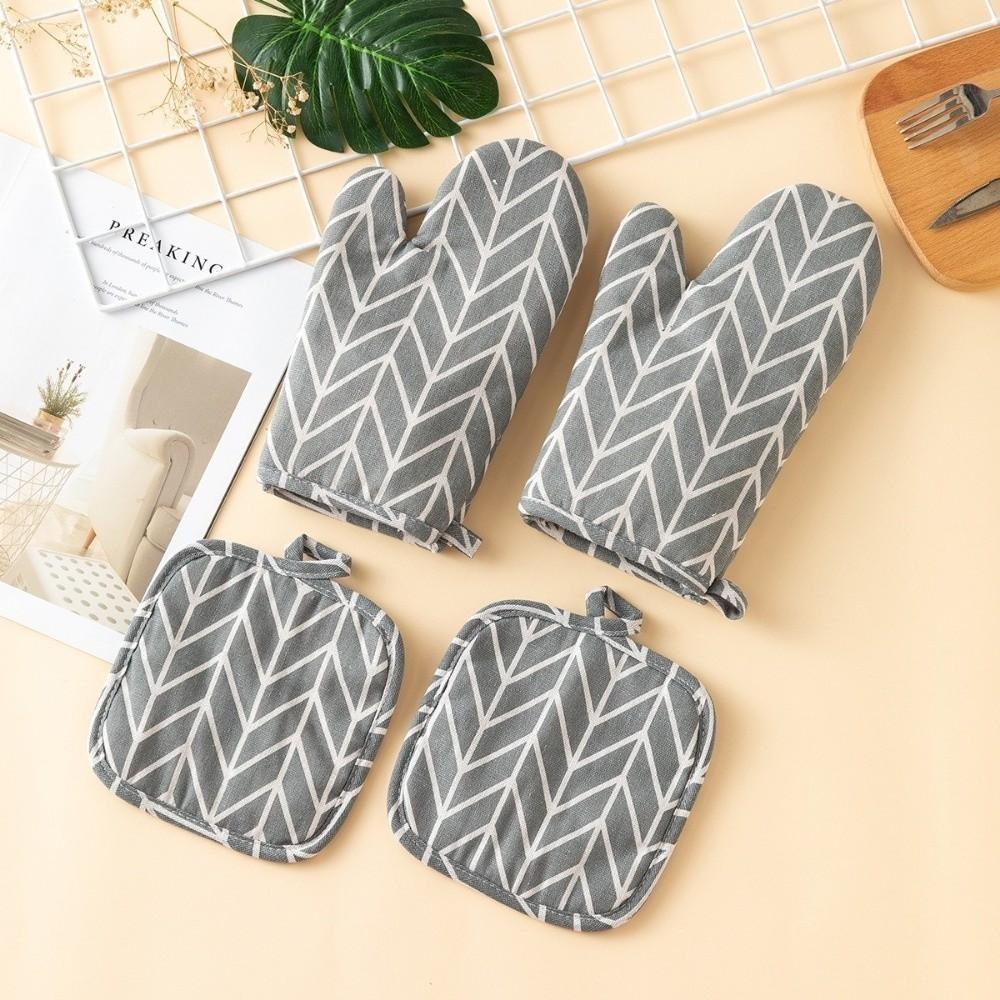 4-teiliges Verdicktes Ofenhandschuh-Set Hitzebeständige Ofenhandschuhe und Topfhalter für die Küche