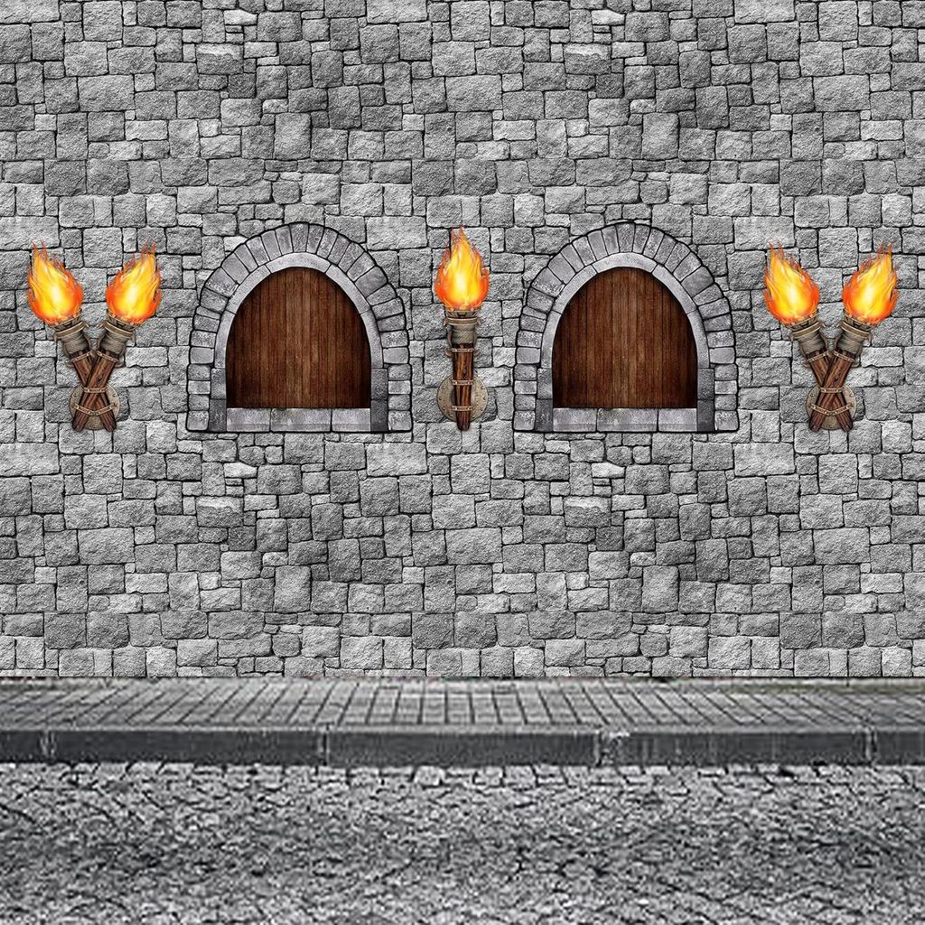 Zonon 11 Pcs Medieval Scene Setter Set Window Torch Props Plastic Brick Tablecloth Knight Themed Castle Decorations Medieval Party Decorations for