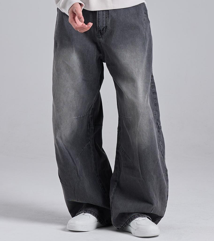 Beoteunseoul Balloon Fit Soft Wash Denim Pants (Gray)