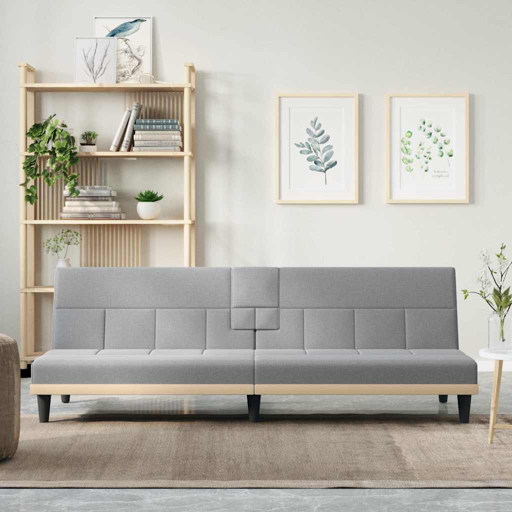 Sofa Bed with Drink Holders Light Grey Fabric