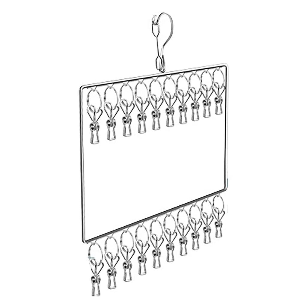 Windproof Stainless Steel Sock Drying Rack, Clothes Drying Hanger for Bras and Underwear (2 Layers, 20 Clips)