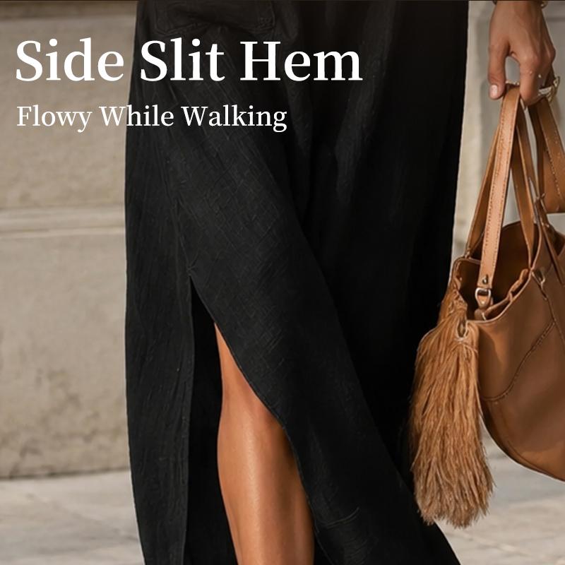 Abbigliamento Donna Estate Stile Europeo Abito Lungo Cotone Senza Maniche Monocolore Vestibilità Larga Scollo a V Casual