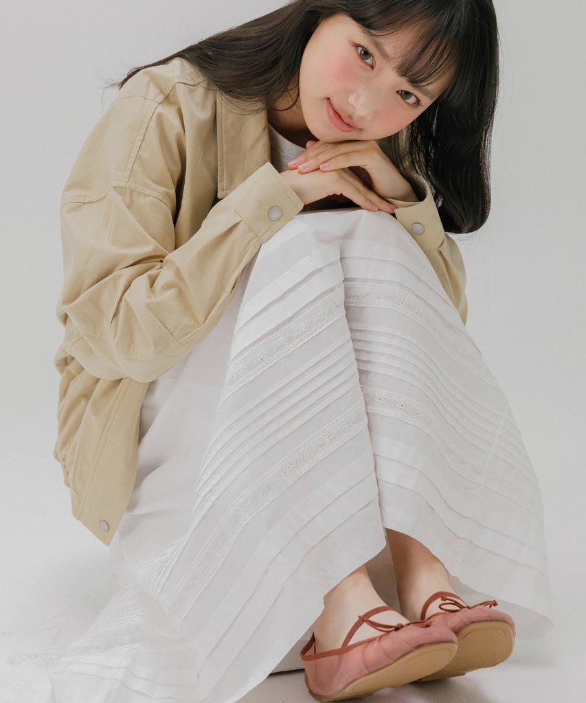 Mellotoli Pintuck Cotton Long Skirt (White)