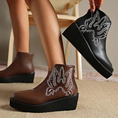 New Winter Women Comfortable Wedges nDesigner Retro Mid Heels Trend Classic Elegant Fashion Boots Shoes for