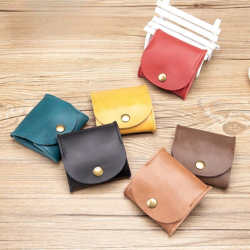 Leather Japanese-style Small Money Bag, Cowhide Coin Bag, Mini Earphone Bag.