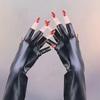 Fleece Lined Fingerless Gloves Black PU Leather Gloves Cool Half Finger Mittens  Dance