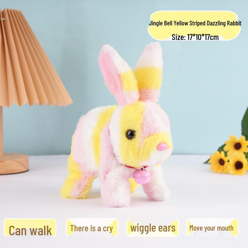 Plush Interactive White Rabbit Toy - Walking, Talking, Ear-Wiggling, Mouth-Moving Long-Haired Pet Simulation.