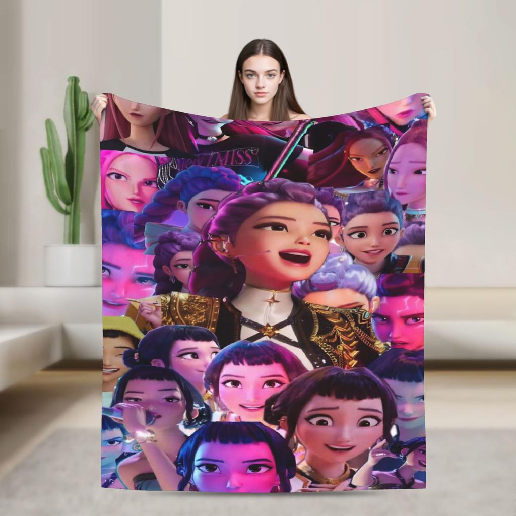 Demon KPop Blanket Soft Funny Plush Throw Blanket For Kids Bedroom Flannel Bedspread Bed Cover