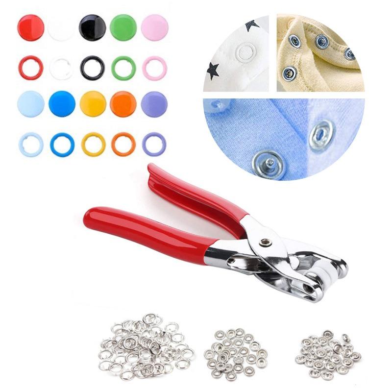 100pcs Metal Prong Snap Fasteners Buttons Solid Hollow Press Button Studs With Pliers Tool Kits For Clothes Bags Garment Sewing