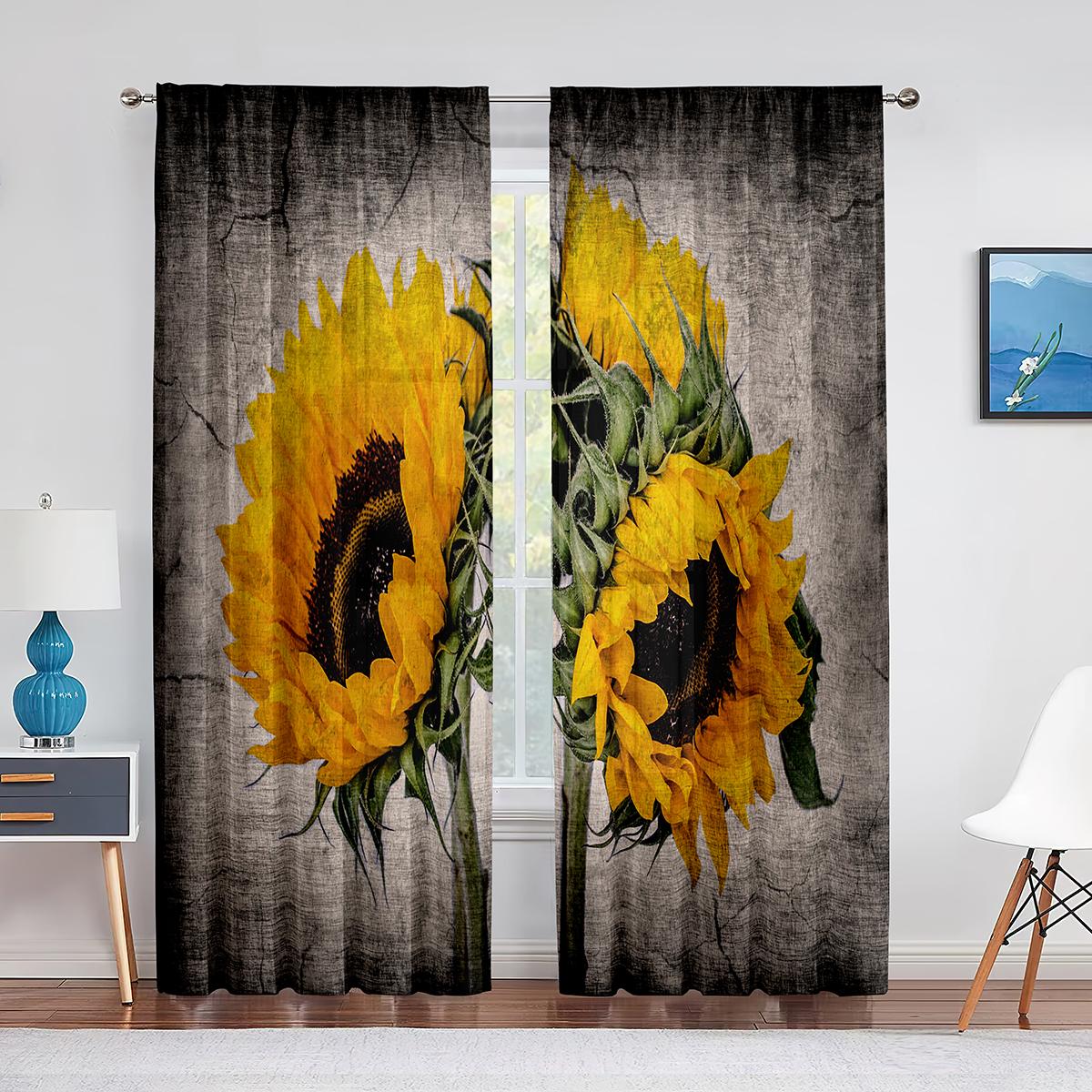 

Картина маслом Подсолнух Желтые цветы Художественные шторы для гостиной Спальня Кухня Окно Шторы 2 Панели Полузатемнение (W50cmxH130cm)x2&Grommet Top