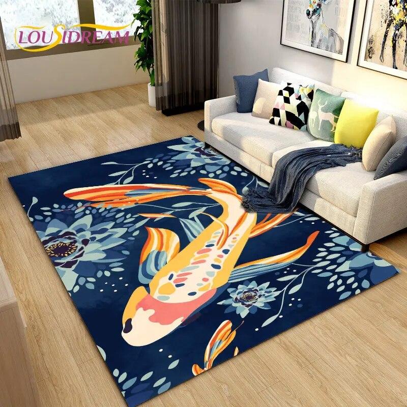 Nordic Luxury 3D Fish Carp Area Rug Large,Carpet Rug for Living Room Bedroom Sofa Decoration,Kitchen Doormat Non-slip Floor Mat