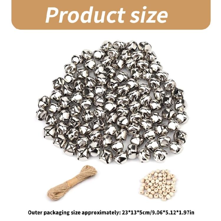 150Pcs Craft Bells Wood Beads Set with 32.8ft Rope for Christmas Decoration, 1Inch Craft Bells for Craft Jewelry Making