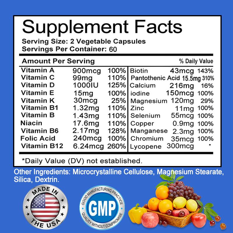 Multivitamins Dietary Supplement, With Biotin, Magnesium, Zinc, 120 Capsules