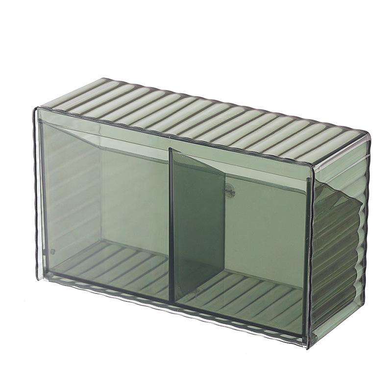 Wall Mounted Cushion Storage Organizer, Clear Stand Dispenser with 2 Compartments Bathroom Vanity Storage Jar for Cotton Swabs