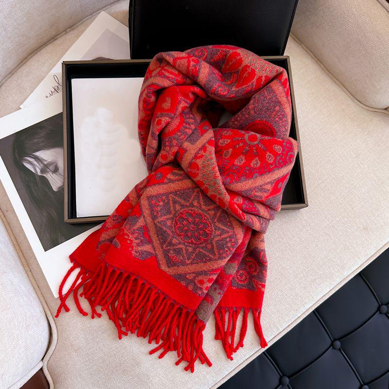 Women's Ethnic Bohemian Shawl: High-End, Thickened, Warm Jacquard Snood Scarf for Autumn and Winter