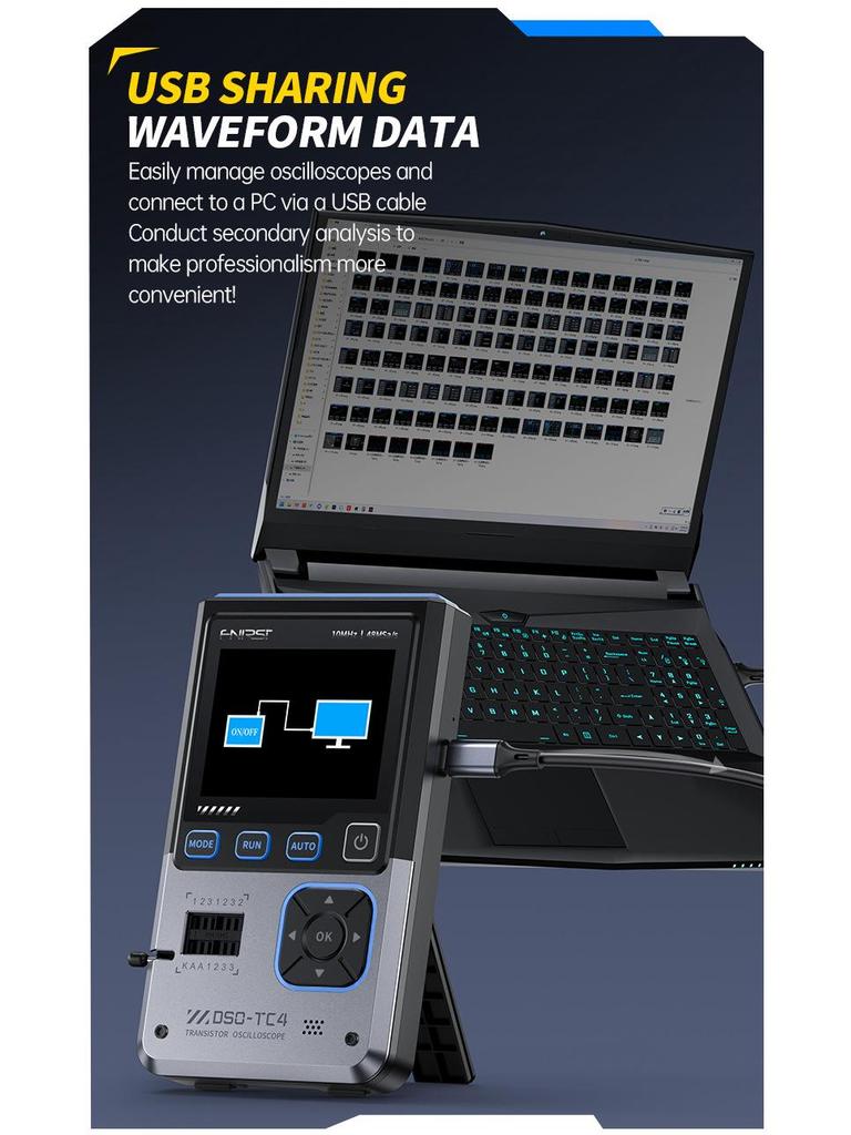 FNIRSI DSO-TC4 3-in-1 Oscilloscope, Transistor Tester, Signal Generator, 10M Bandwidth, Burn-Proof