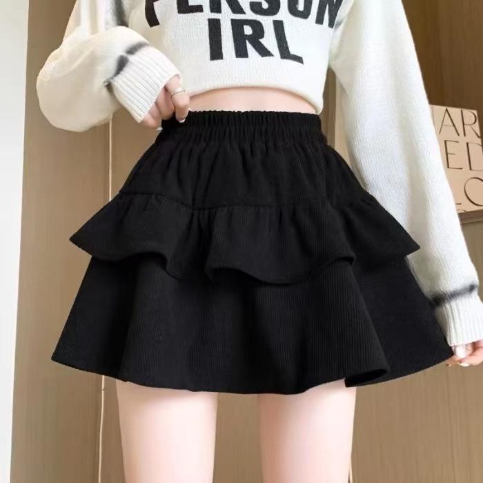 

Осенне-зимняя вельветовая двухслойная юбка миди А-силуэта с высокой талией, стройнящая Extra Large чёрный