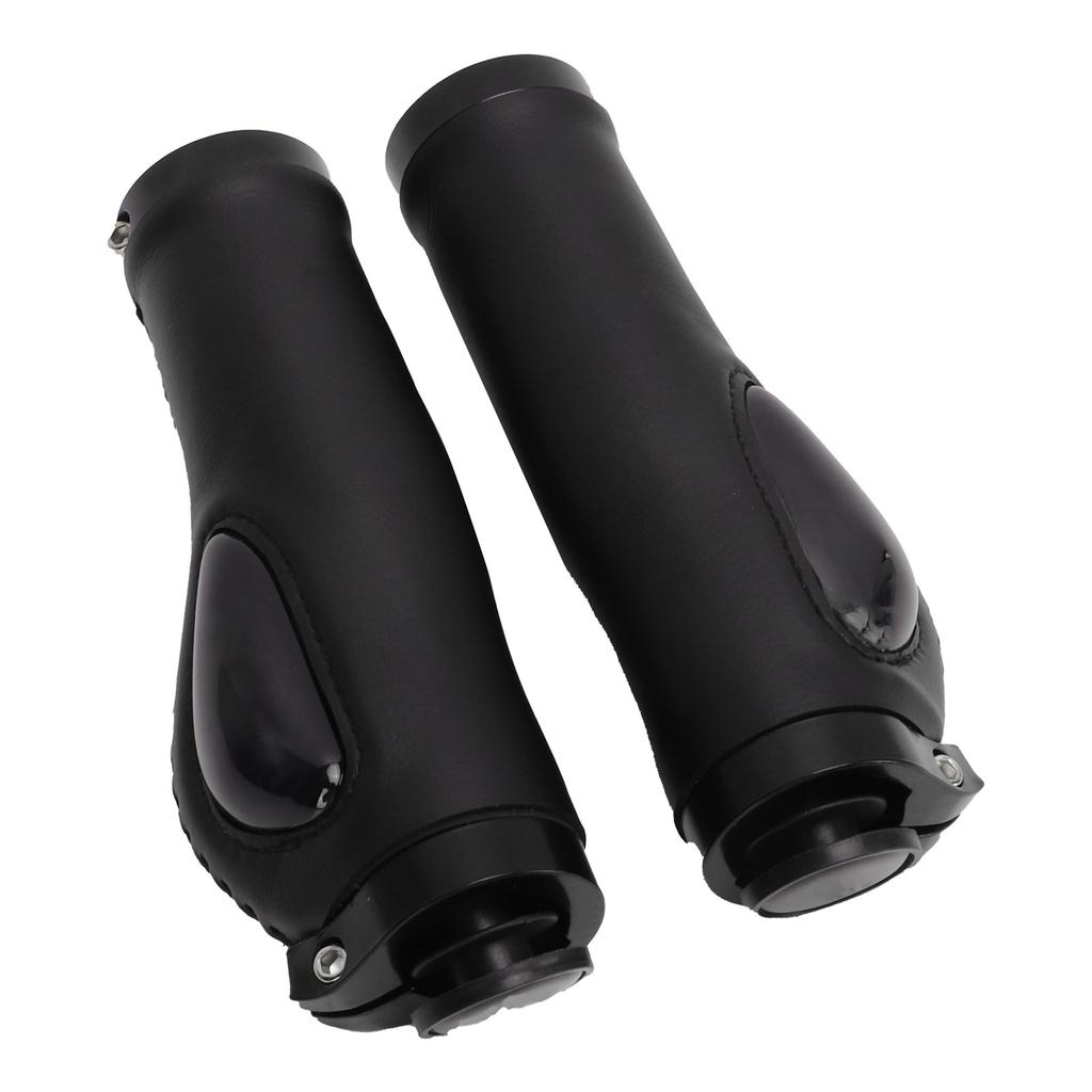 Leather Bike Handle Grips Bilateral Lock Shock Absorption Black for Mountain Road Bike Accessories