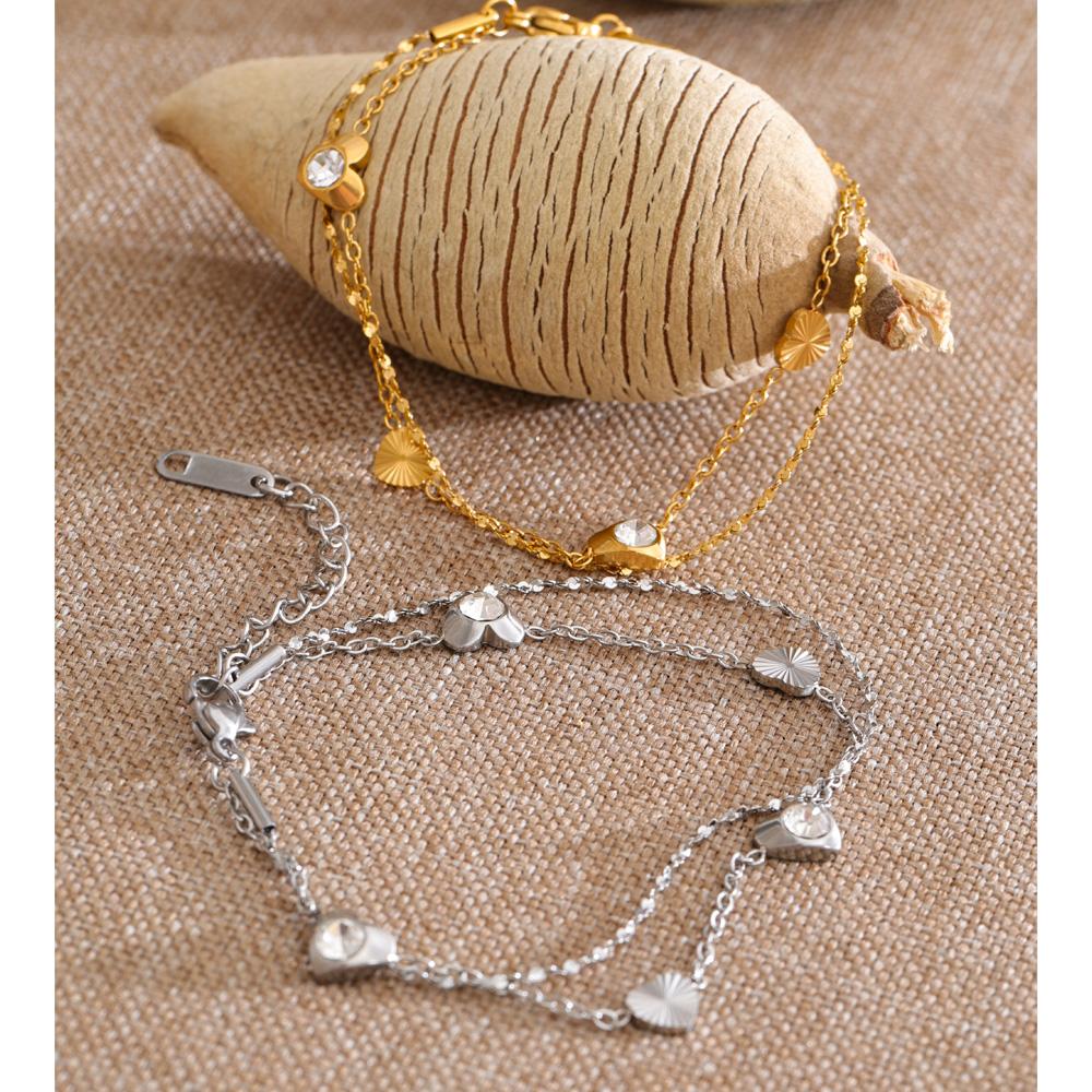 Yhpup New Arrivals Stainless Steel Zirconia Heart Chain Bracelet Bangle Delicate Fashion Aesthetic Jewelry Recommend