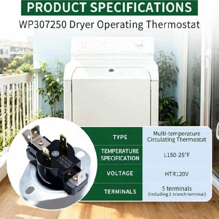 WP307250 Dryer High Limit Thermostat Replacement Home Appliance Repair Part for Frequent Laundry Operations Enduring