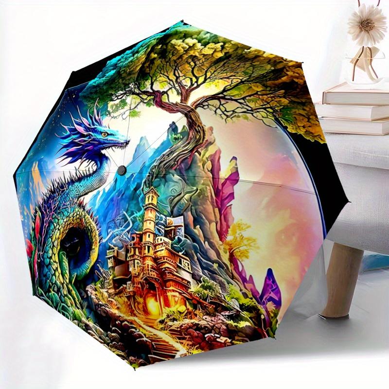 1pc Dragon's Majesty Pattern Automatic, 8 Iron Frames, High-Value Folding Umbrella, Suitable for Office, Travel and Outdoor Adventure.C075