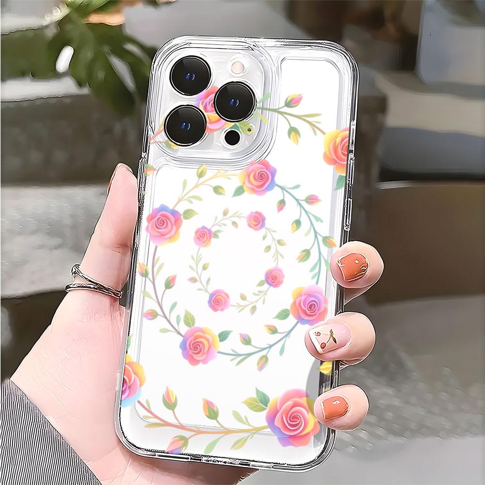 Rainbow Rose Wreath Transparent soft TPU Phone Case for Xiaomi Redmi Note 15 14 13 12 11 10 9 Pro Plus 4G 5G Soft Cover