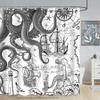 Funny Octopus Shower Curtains Marine Animal Mermaid Sailboat Vintage Nautical Map Bath Curtain Fabric Bathroom Decor with Hooks
