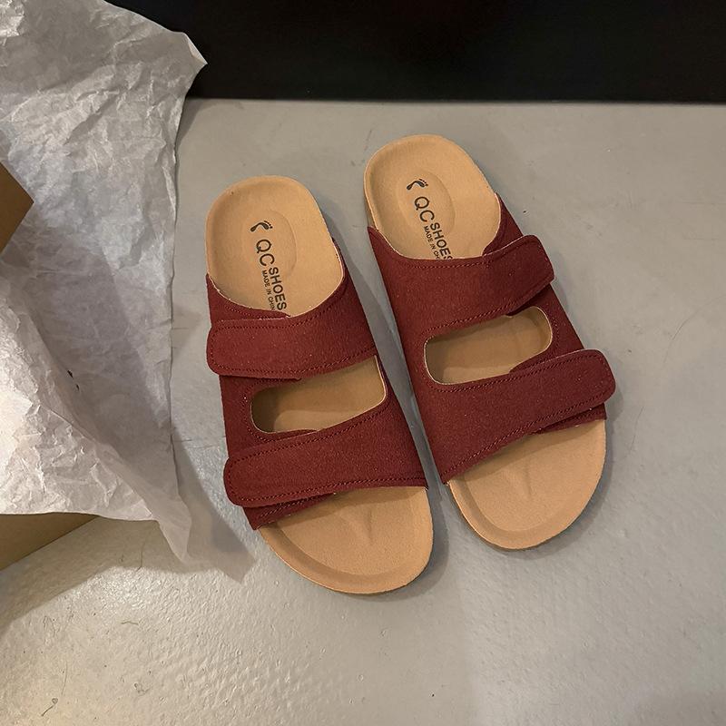 Slippers women's outer wear summer 2025 new retro Velcro soft sole one-word casual shoes women's shoes