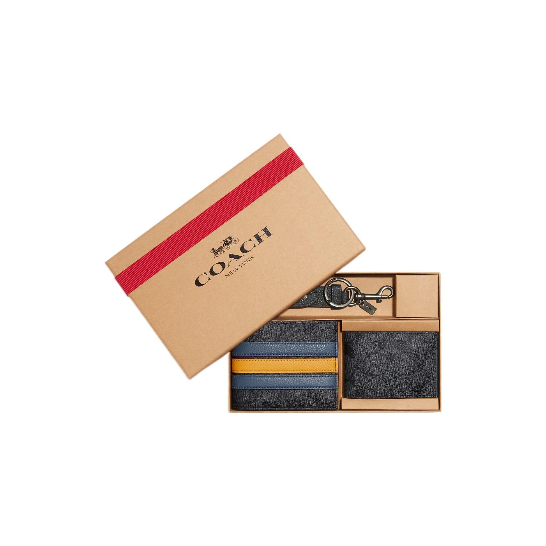 

Новый кошелек COACH 3 В 1 Канва с зернистой кожей Держатель для карт Кошелек Мужской цвет древесного угля и денима CE549-QBTU9 10.9*2.0*9.4CM