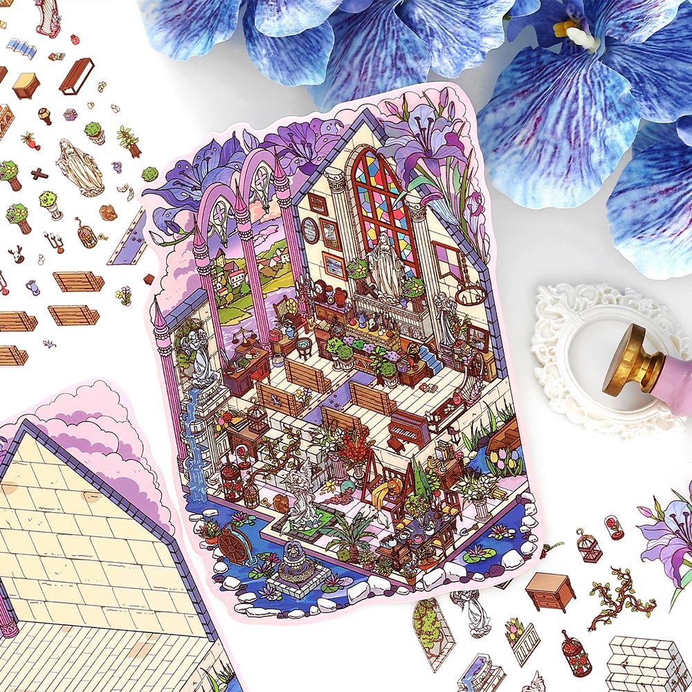 3D Little Corner Van Gogh Studio Landscape Sticker DIY  Pocket Cabin  Scene Halloween Children's Toys Gifts