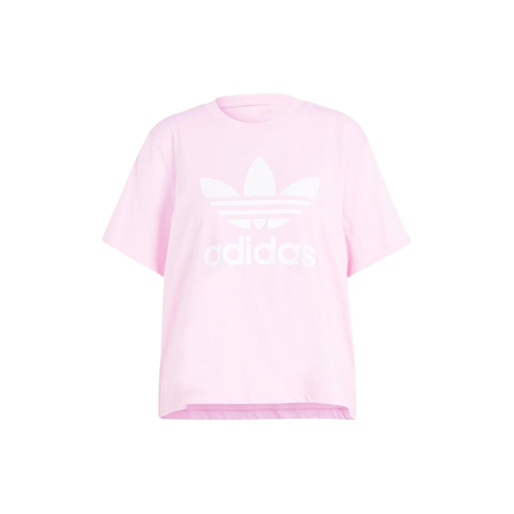 Adidas Originals Adicolor Trefoil Boxy Tee With Letter Logo Print Women Tops Pink IN2492