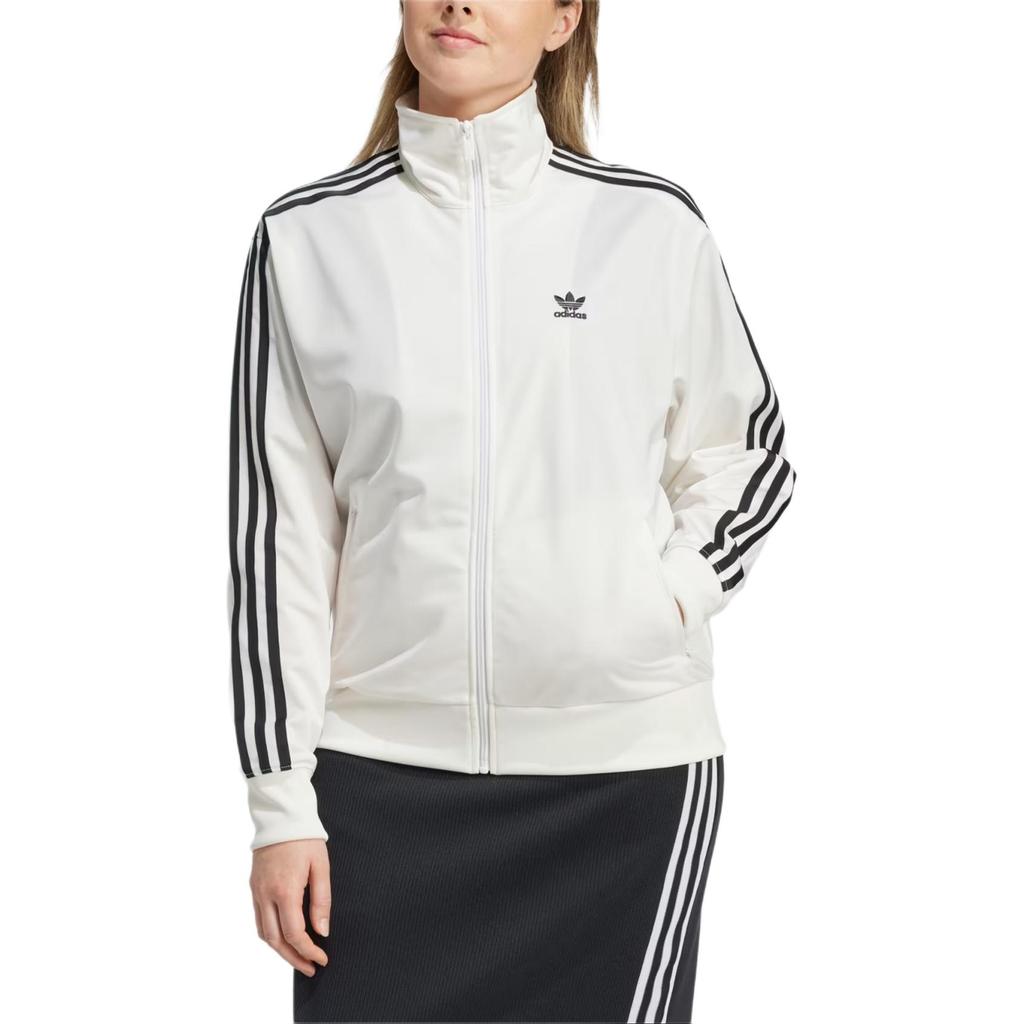 adidas Originals Adicolor Firebird Track Logo Print Striped Loose Fit Stand Collar Long Sleeve Jacket Women Jackets White JF6547