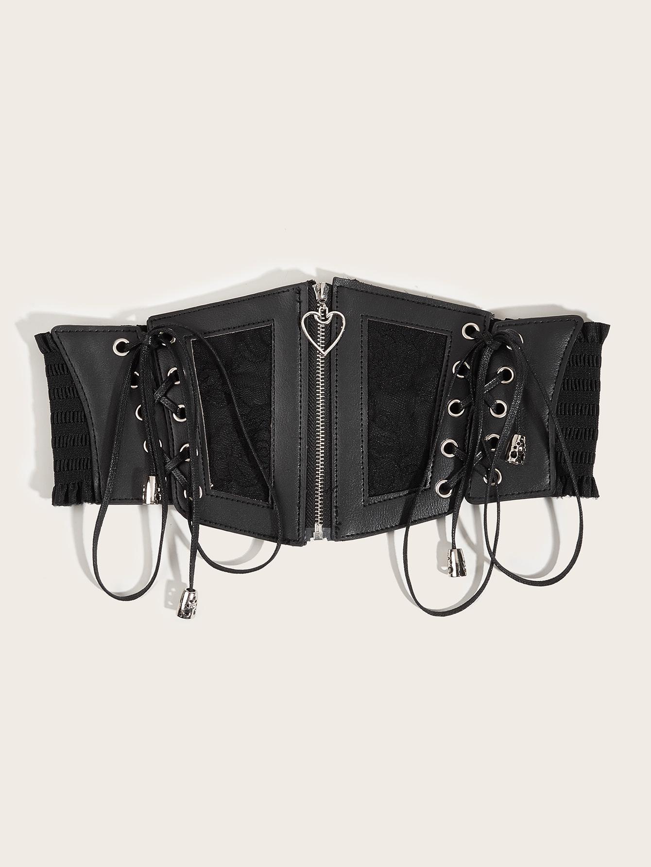 

Кружевной женский пояс Широкий эластичный Эластичный Декорация на талию С платьем Рубашка С оборкой Край Пояс-корсет Черный