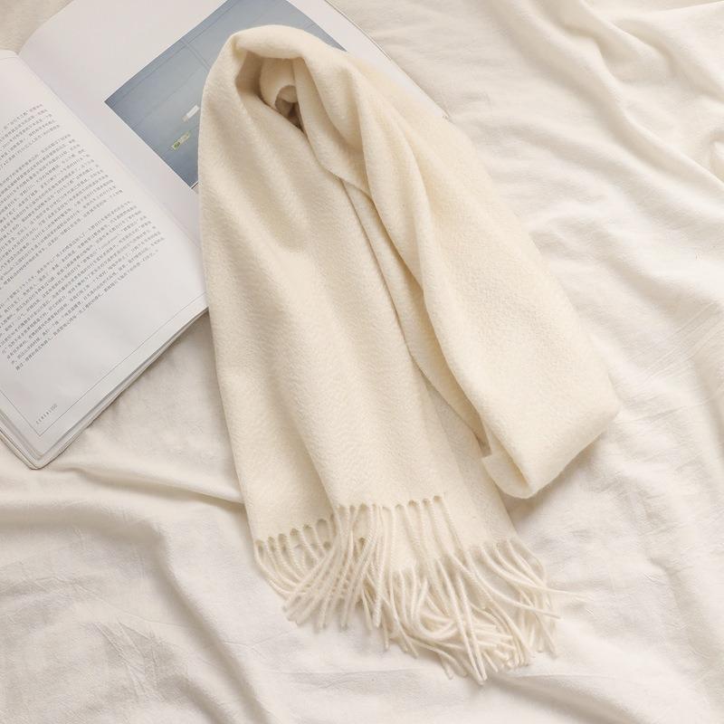 Autumn and Winter New 100% Pure Cashmere Small Scarf Women's Premium Water Ripple Fringed Scarf Versatile Solid Color Scarf