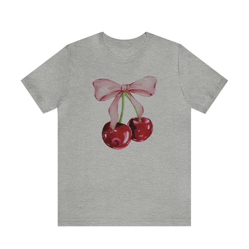 Cherry Bow Printed Womens Vintage TShirt Trendy Cute Coquette Tee Shirt Short Sleeve Cottagecore Aesthetic Tops FeUnisex Clothes