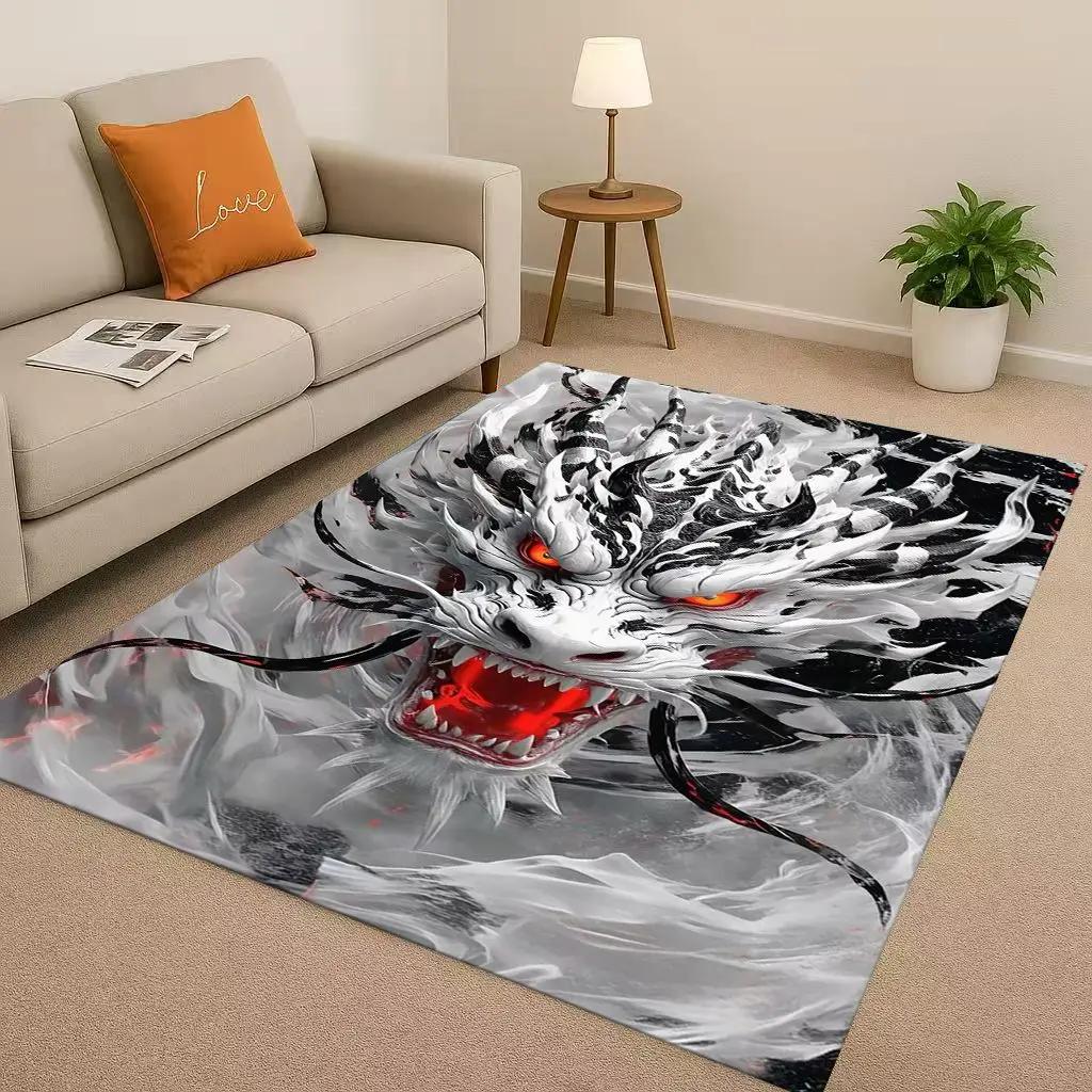 Cartoon Yin Yang Element Dragon Chinese Loong Living Room Non-Slip Area Rug Carpet for Bedroom Playroom Sofa,Home Decor Doormat