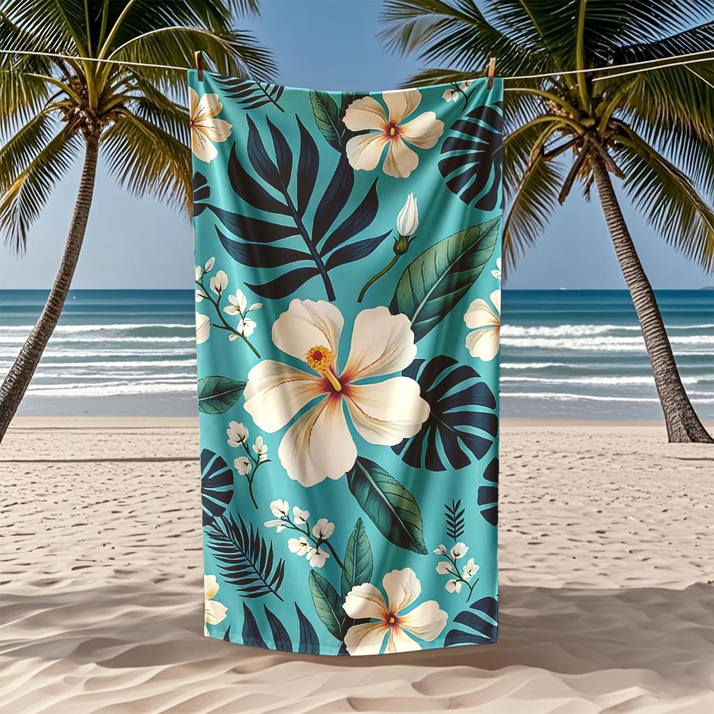 1 Stück tropisches Hibiskus-Blumen-Strandtuch, schnell trocknendes, leichtes Polyestertuch, weiches, saugfähiges Handtuch im hawaiianischen Stil für Schwimm
