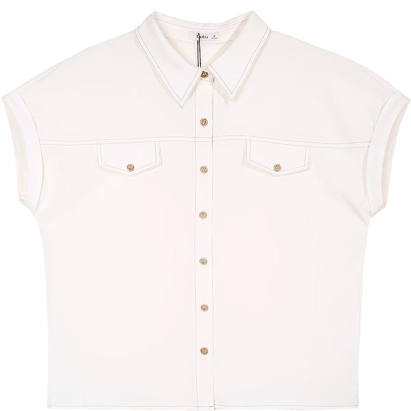 Betu Women s Summer Short Sleeve Contrast Stitch Workwear Shirt L
