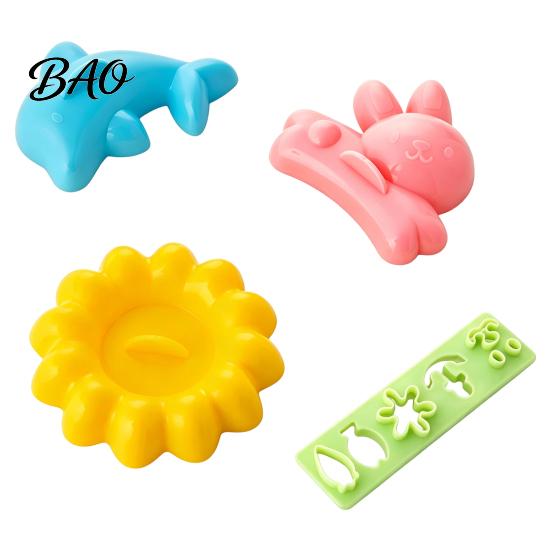 DIY Kitchen Tools 4PCS Cute Rice Ball Molds, Rabbits Dolphins Flowers And Long Shape, Portable Picnic Lunch Food Grade PP Sushi Maker for Japanese