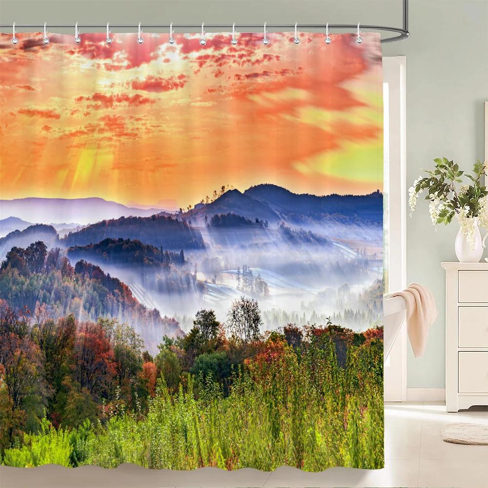 

Scenery 3D Bathroom Curtains Natural Landscape Printed Shower Curtains With Hooks Home Decoration Waterproof Fabric Bath Screen W60H190(CM)-1 Pcs