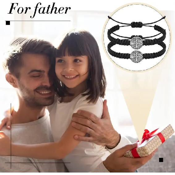 2 Pcs Catholic Saint Benedict Medal Bracelets Adjustable Black and Red String Bracelets Religious Jewelry Gifts for Men Women