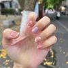 24Pcs Nude Short Square Press On Nails White Heart Print Valentine Full Cover False Nail Tips