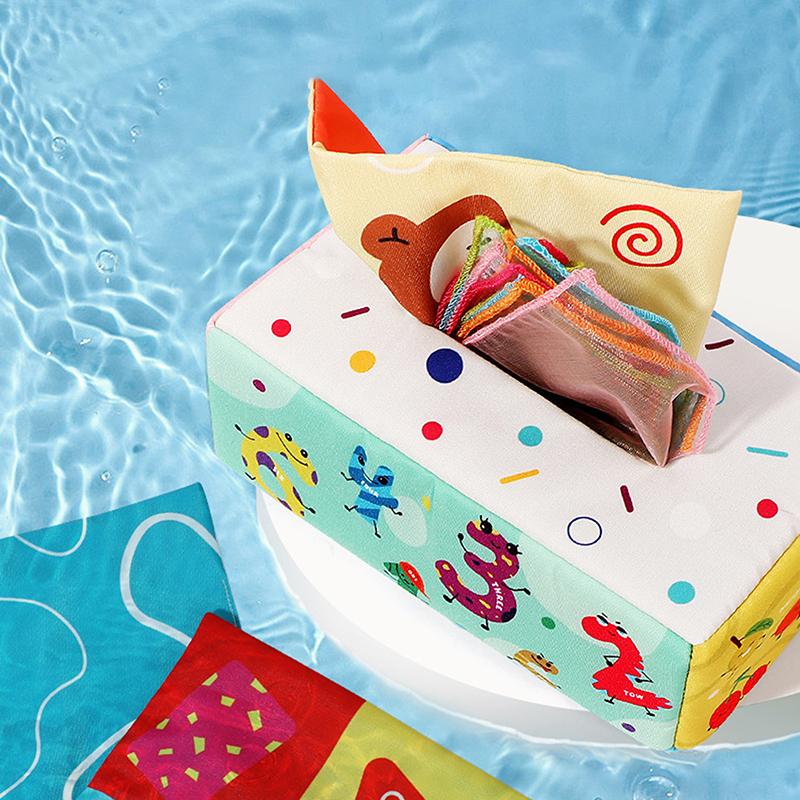 Fun Cartoon Unbreakable Cloth Book Ring Paper Tissue Box Toy - Montessori Baby Toys For 6-12 Months 1 Year Old Boy Girl