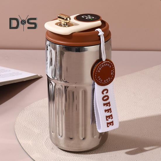 Cana termica de cafea cu afisare a temperaturii 450 ml capac rezistent la scurgeri Cana de cafea reutilizabila din otel inoxidabil Cana cu vid cald si rece pentru iubitorii de cafea