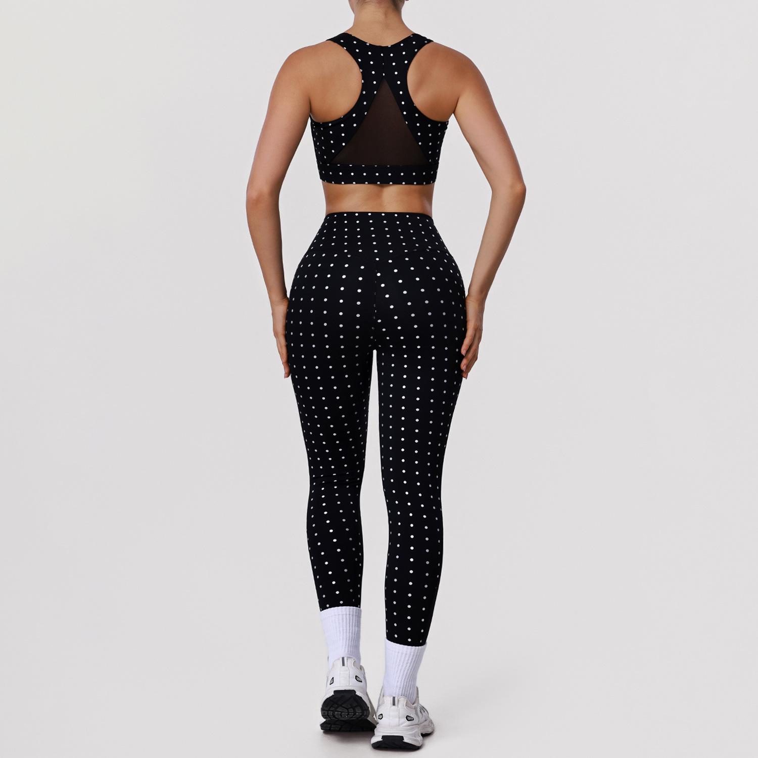 

Комплект для йоги и фитнеса в горошек: Брюки с высокой талией и ударопрочный спортивный бюстгальтер S (recommended 65B-70B) чёрный