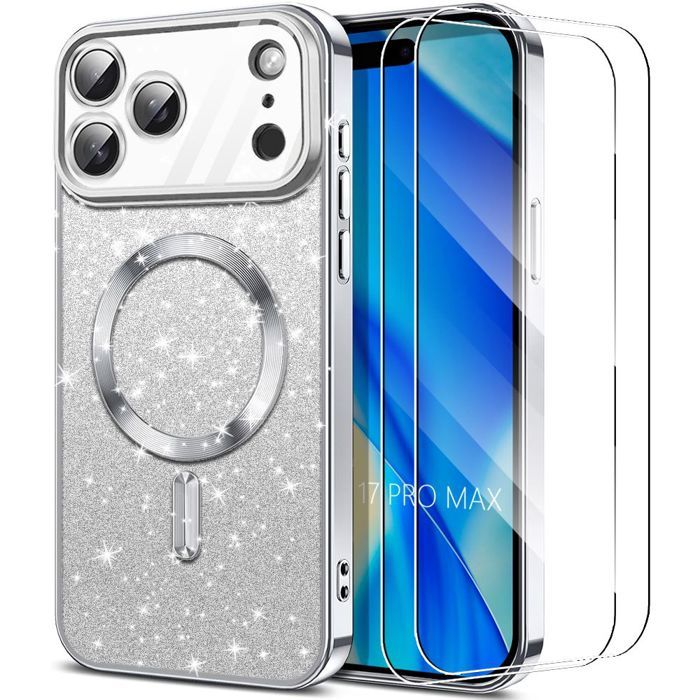 Coque de Protection - BOOLING - pour iPhone 17 Pro Max - avec Cercle Magnétique - Argenté - 2 Vitres