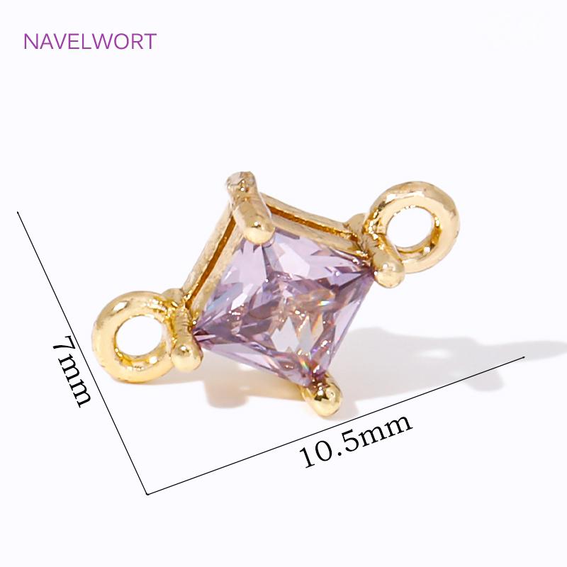 18K Gold Plated Charms Connector For Jewelry Making Supplies,Square Crystal Glass Charms,DIY Earring Bracelet Making Accessories