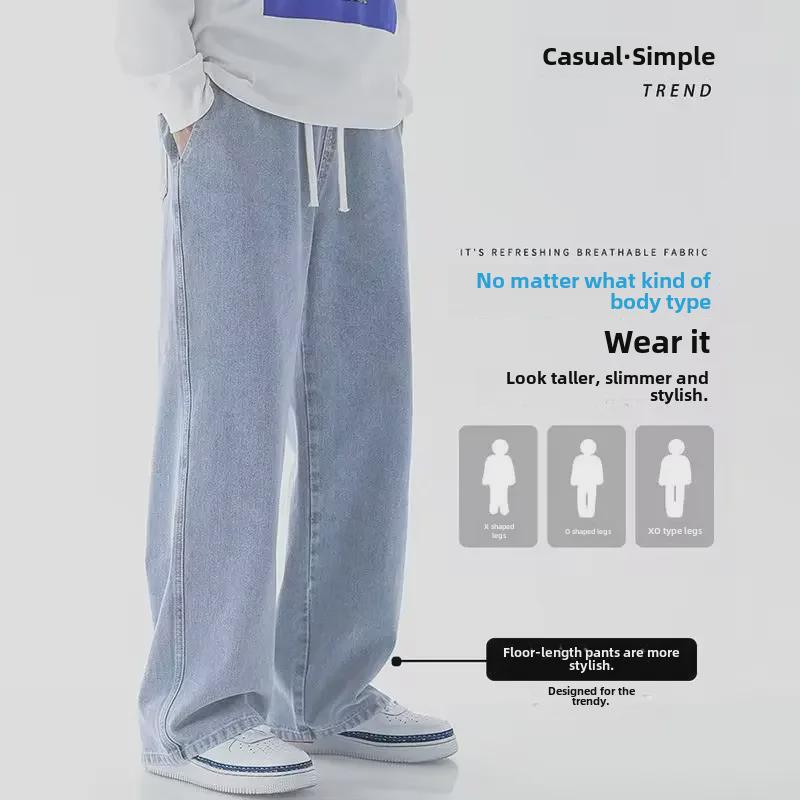 

Чоловічі джинси широкої форми з еластичною талією, осінь 2023 року - модні повсякденні штани прямого крою M