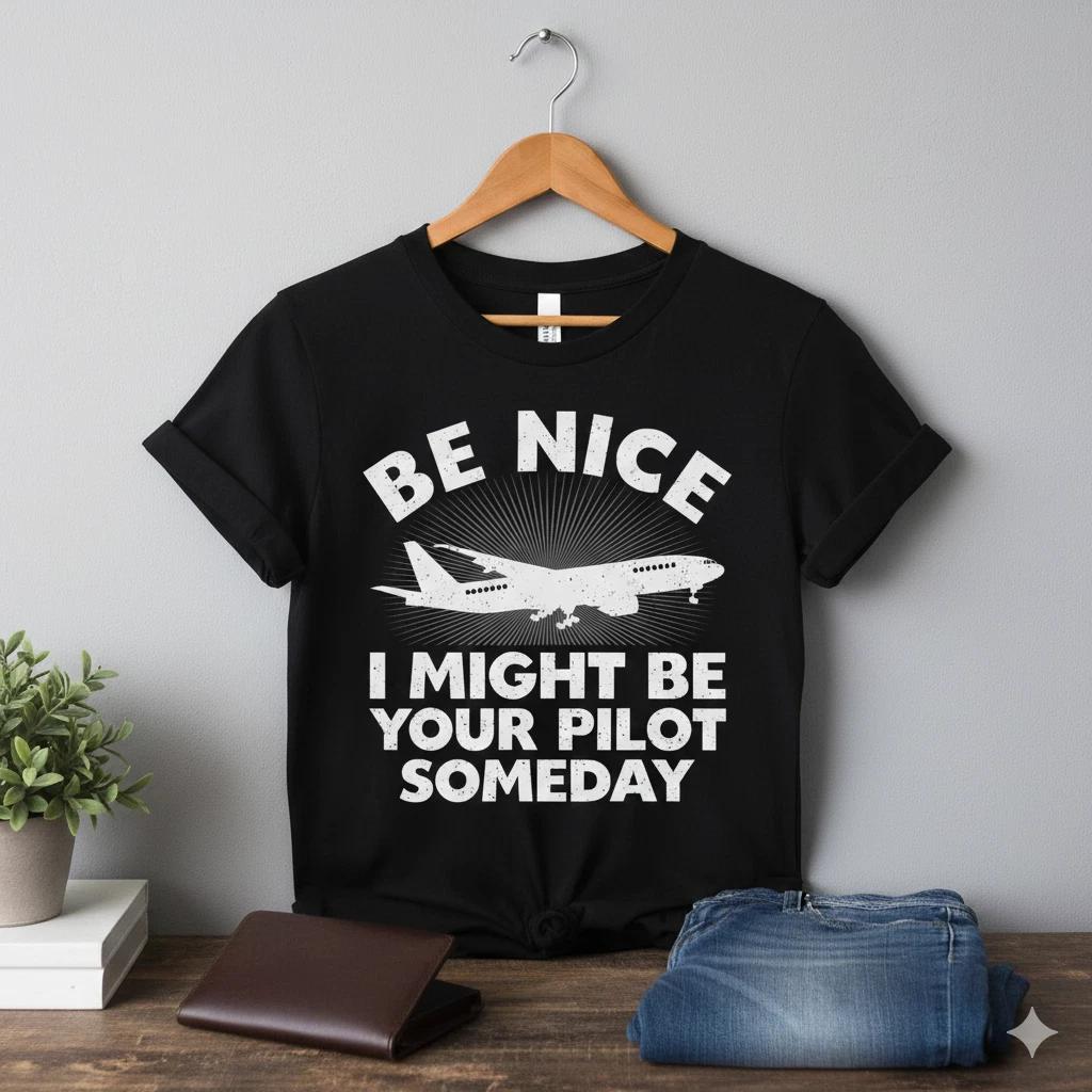 Be Nice I Might Be Your Pilot Someday T-Shirt Funny Aviation Tee - T784 S